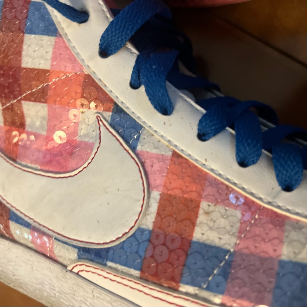 Nike Women's High-Top Sneakers in Blue, Pink, Red, White Plaid - Picture 14 of 16